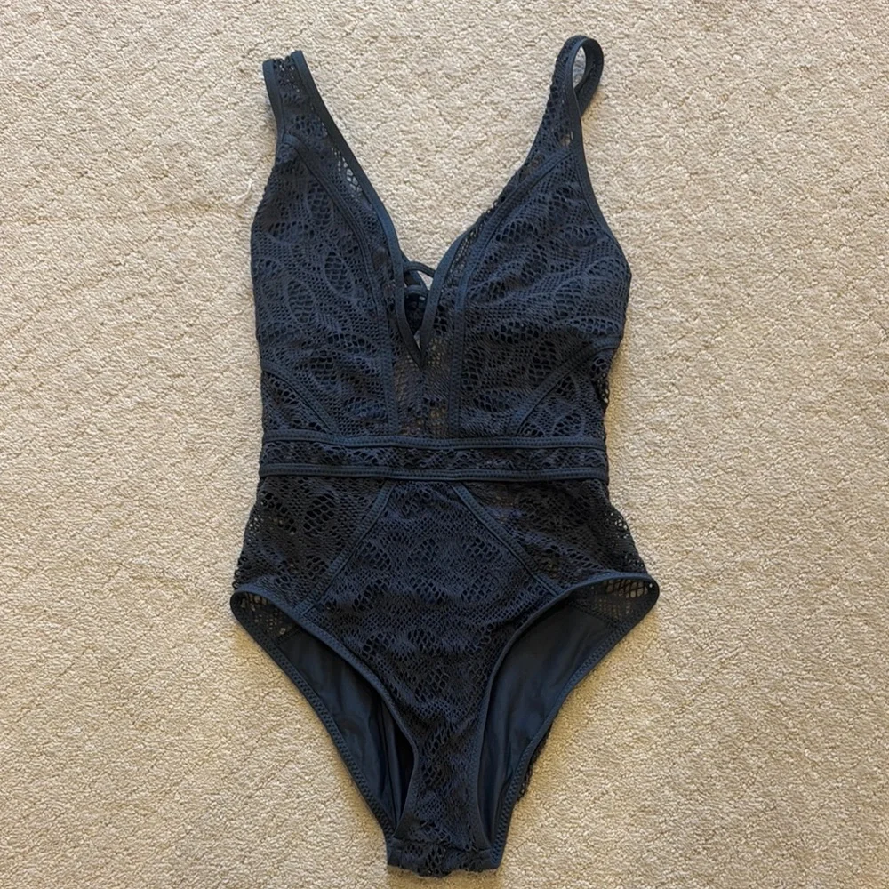 Becca Gray Lace One-Piece Swimsuit‎